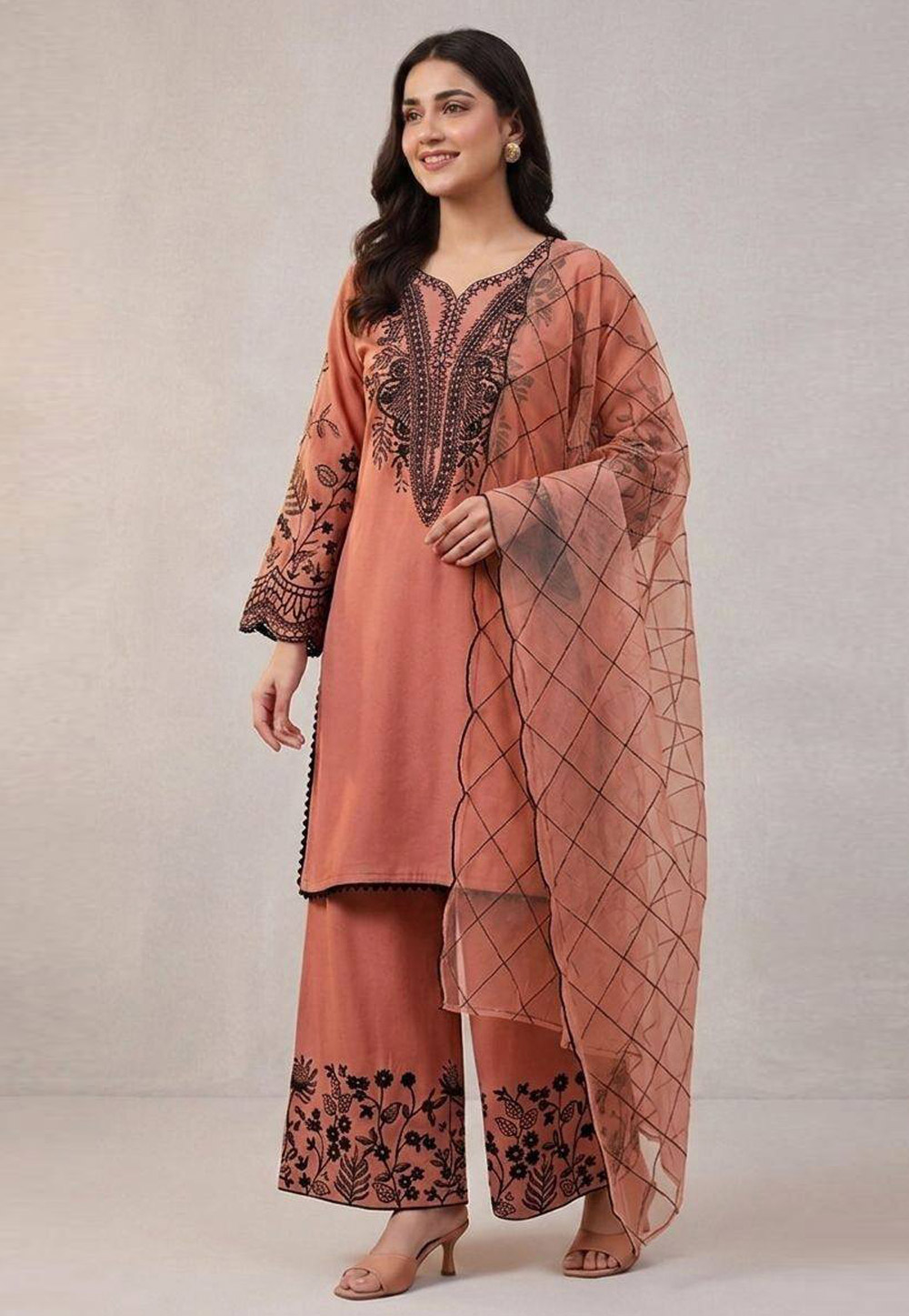 Peach Cotton Readymade Pakistani Suit 329594