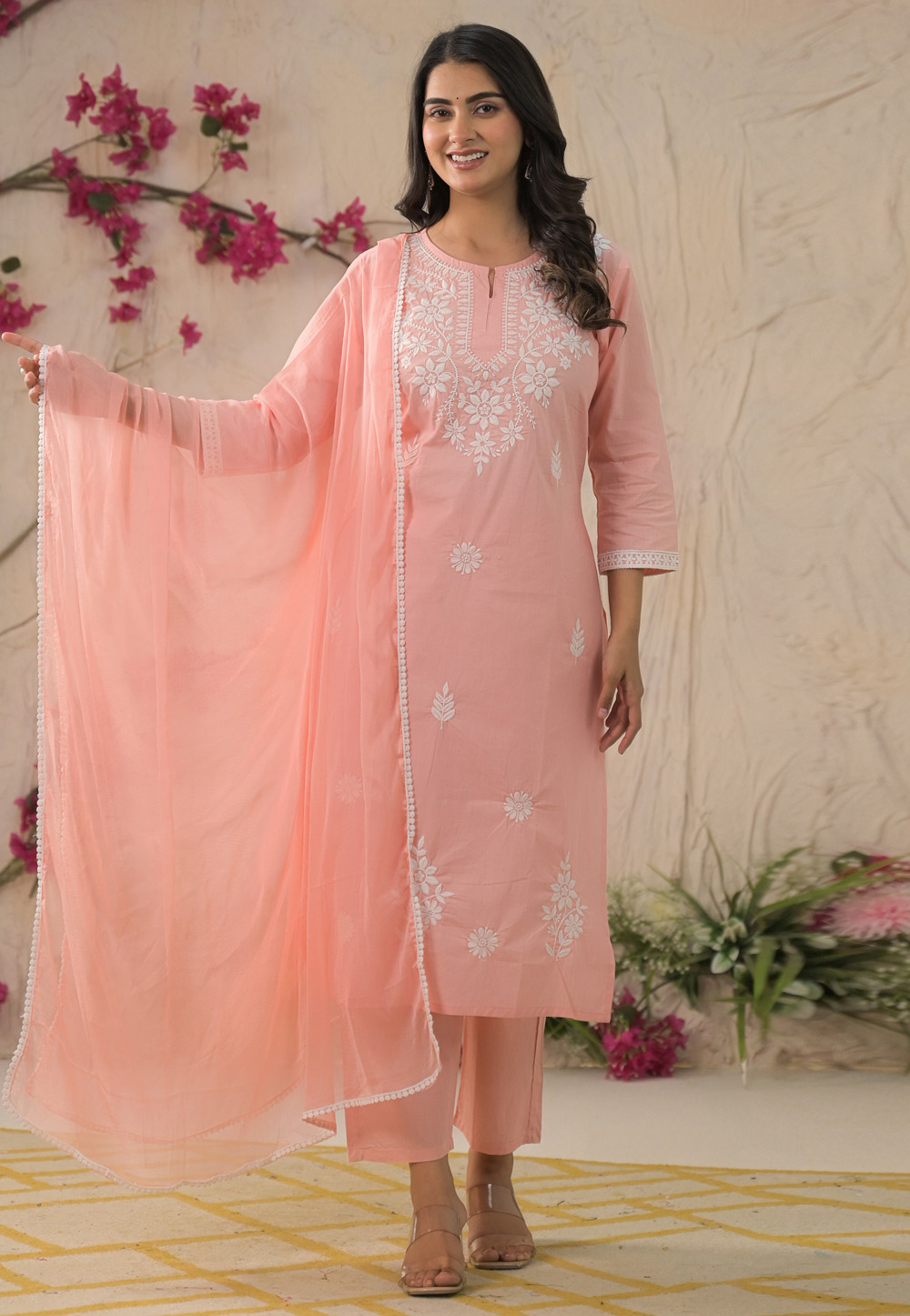 Peach Cotton Readymade Pakistani Suit 312129