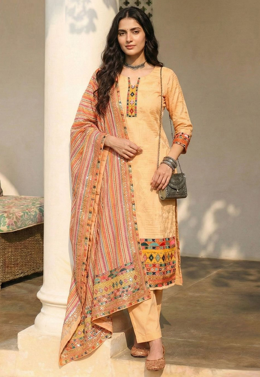 Peach Cotton Readymade Pant Style Suit 326408