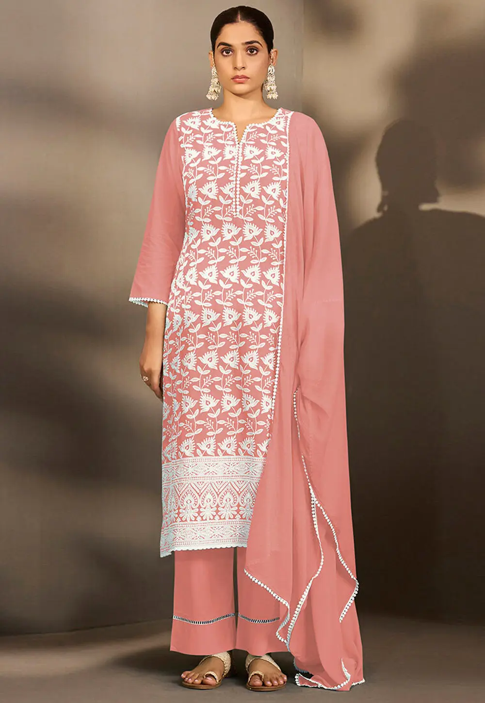 Peach Cotton Readymade Pant Style Suit 334197