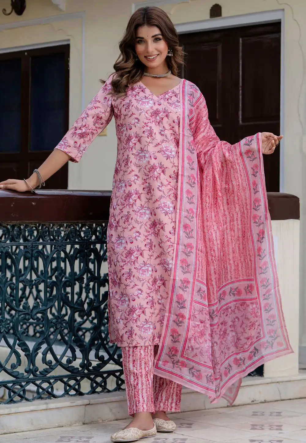 Peach Cotton Readymade Pant Style Suit 326241