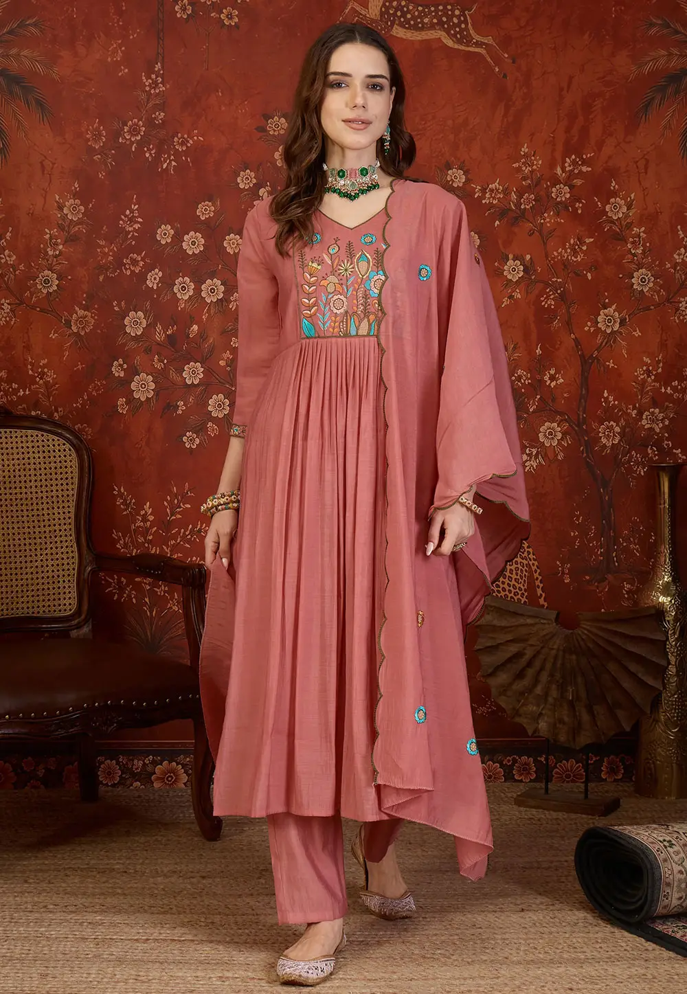 Peach Cotton Readymade Pant Style Suit 336038