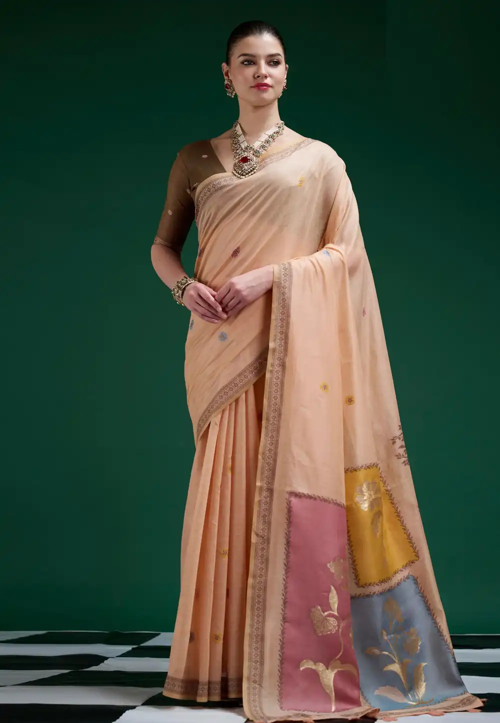 Peach Cotton Saree With Blouse 328194