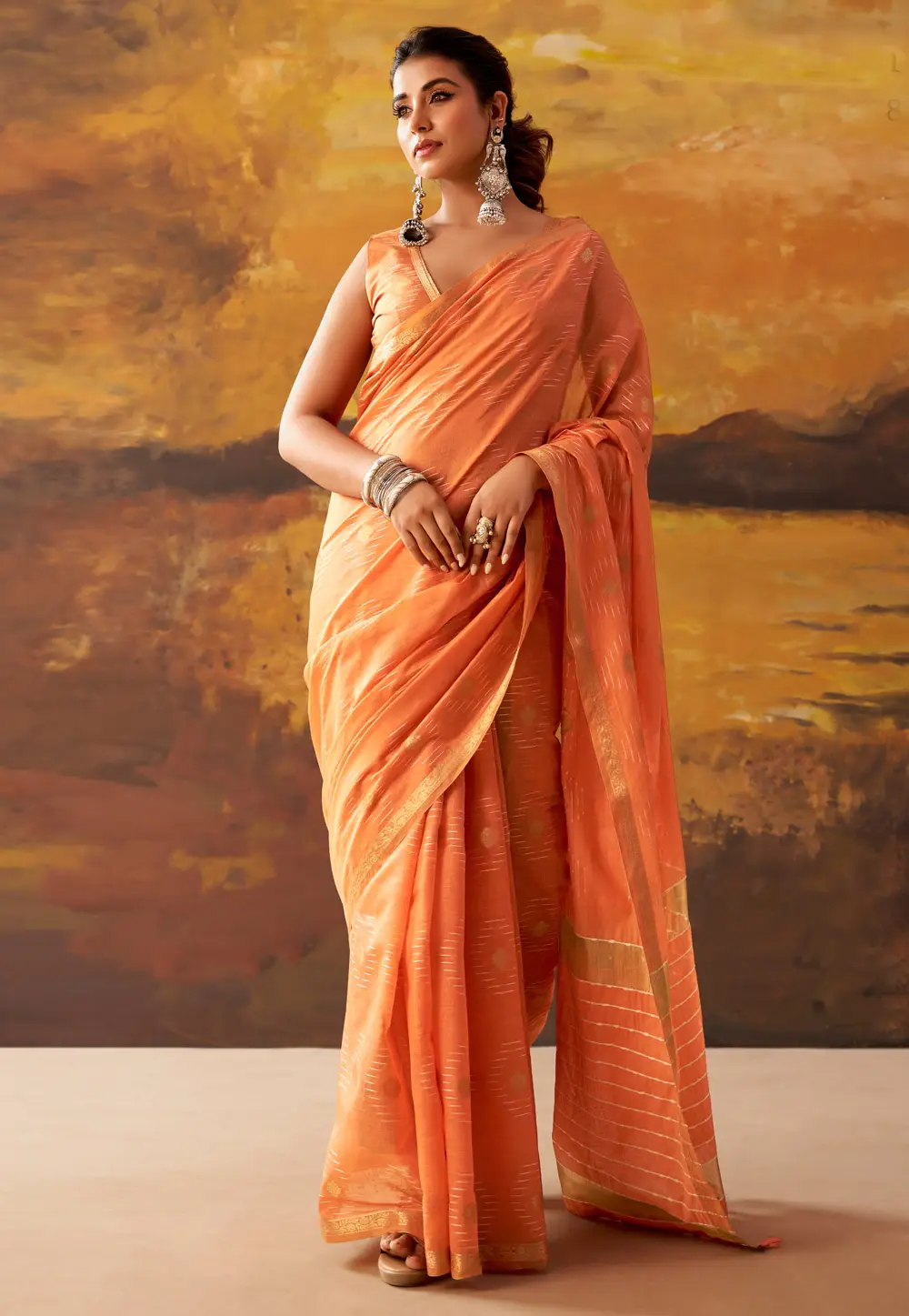 Peach Cotton Saree With Blouse 332875