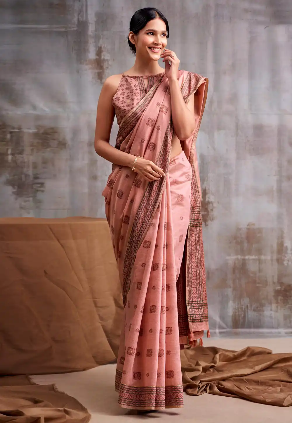 Peach Cotton Saree With Blouse 328458