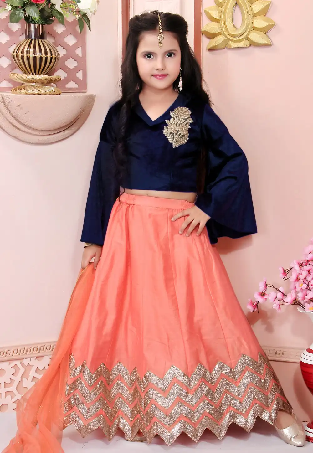 Peach Cotton Silk Kids Lehenga Choli 312259