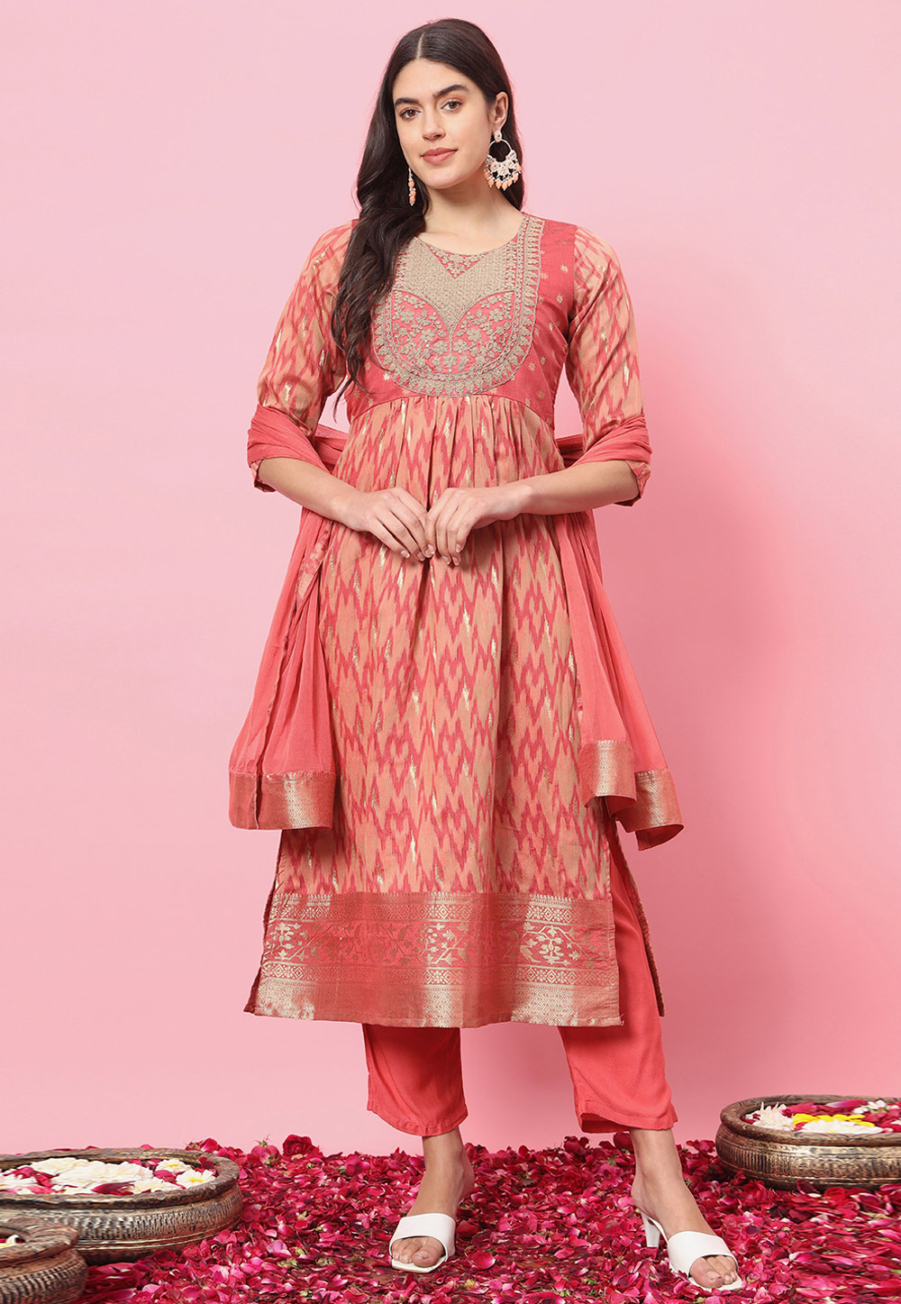 Peach Cotton Silk Readymade Pakistani Suit 310039