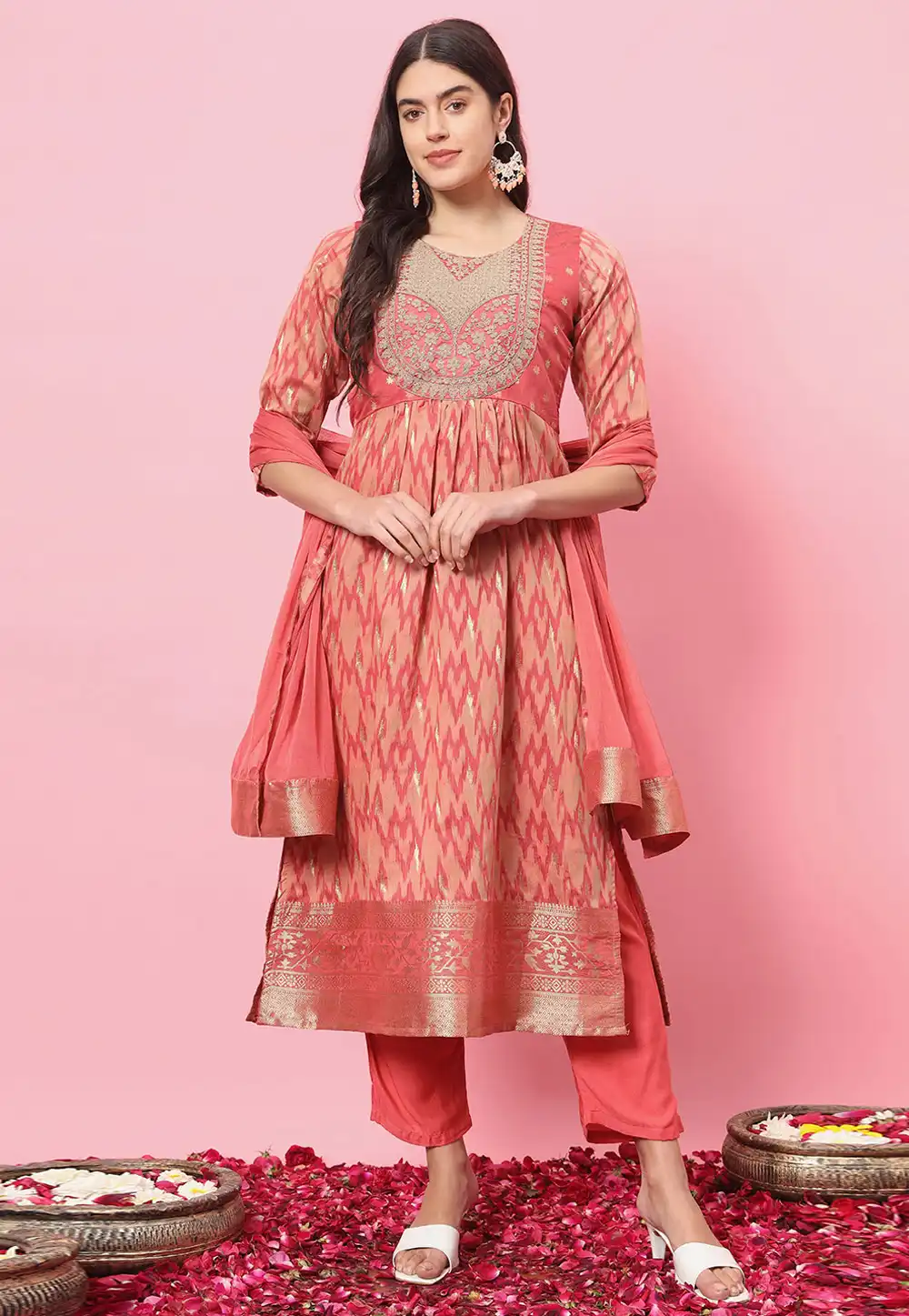 Peach Cotton Silk Readymade Pakistani Suit 310039