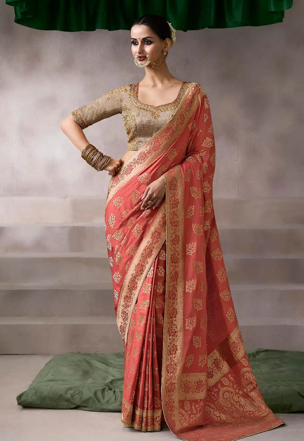 Peach Crepe Saree With Blouse 320168