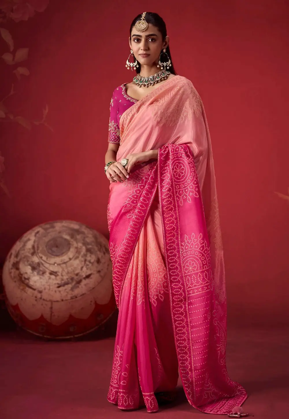 Peach Crepe Silk Half N Half Saree 336017