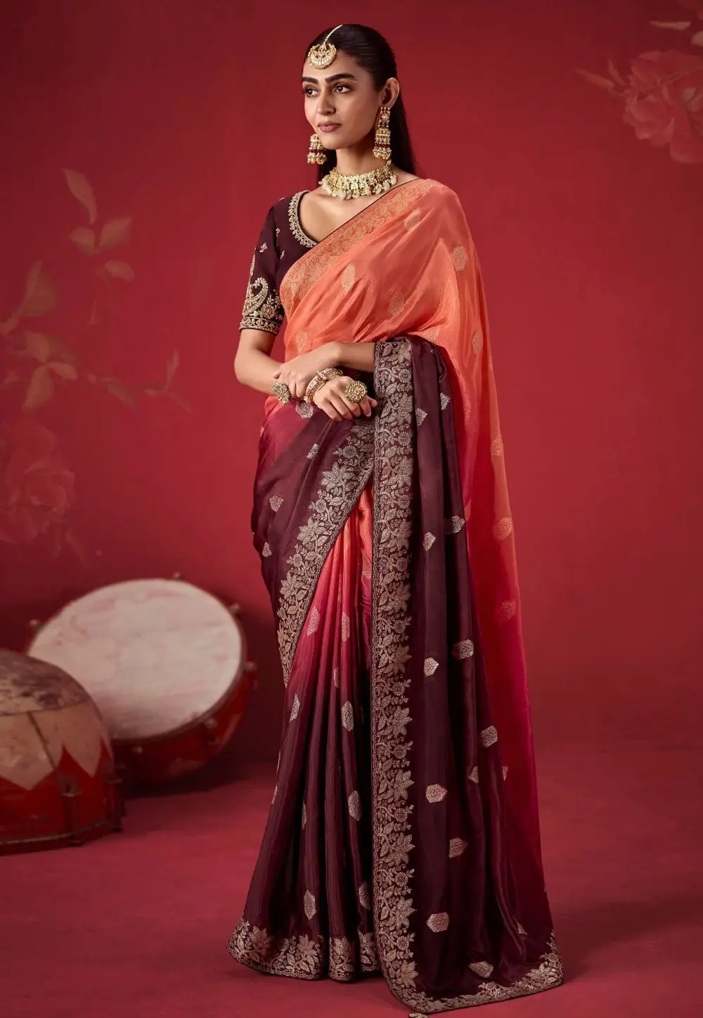 Peach Crepe Silk Saree With Blouse 336020