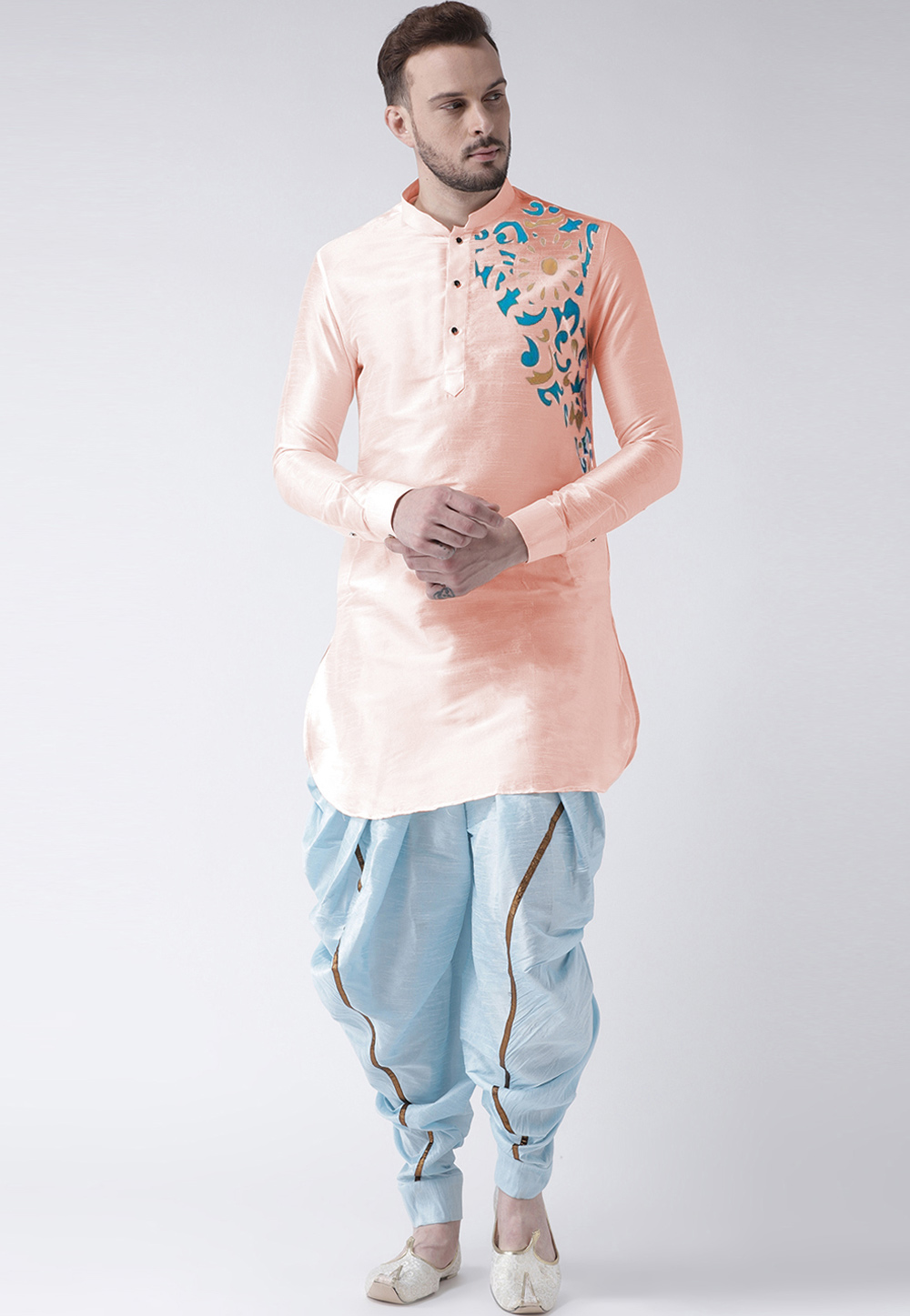 Peach Dupion Silk Dhoti Kurta 284913
