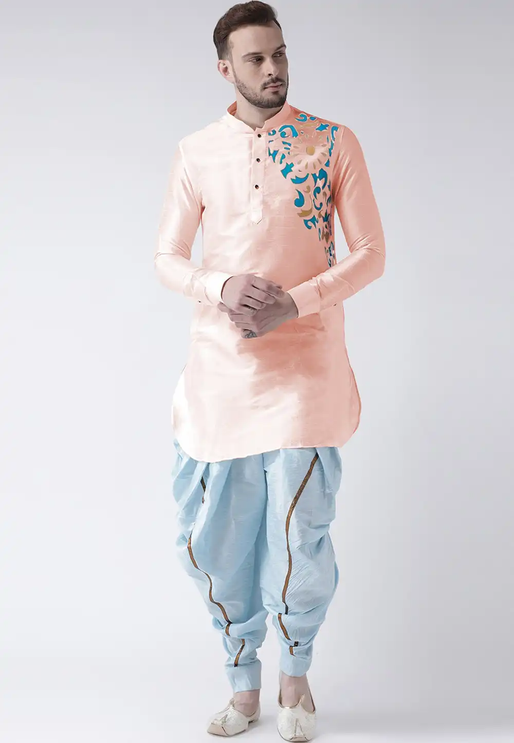 Peach Dupion Silk Dhoti Kurta 284913