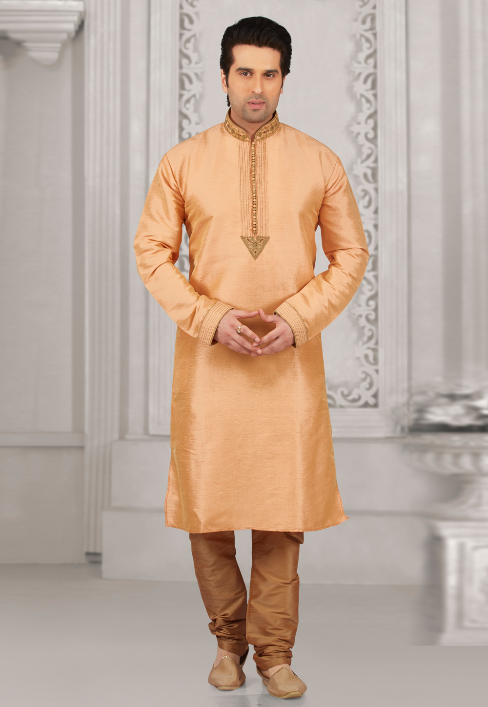 Peach Dupion Silk Kurta Pajama 279702