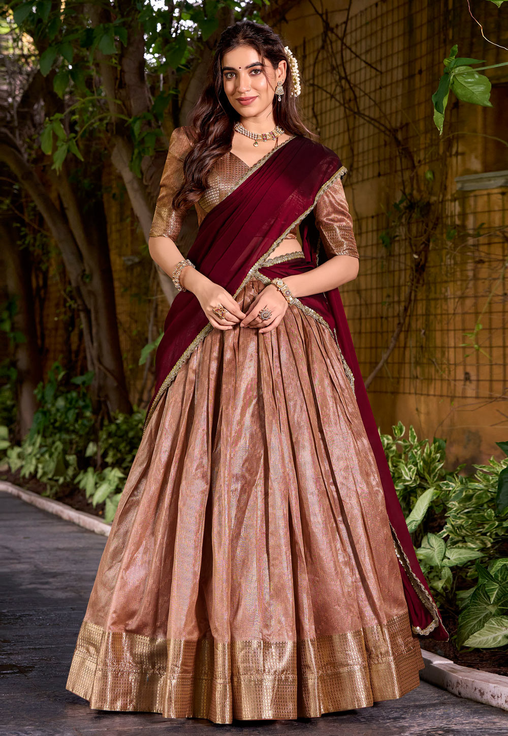 Peach Dupion Silk Lehenga Choli 320034