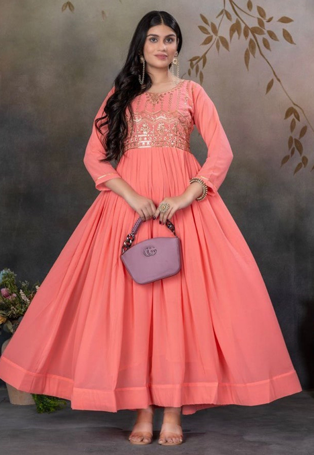 Peach Faux Georgette Gown 310763