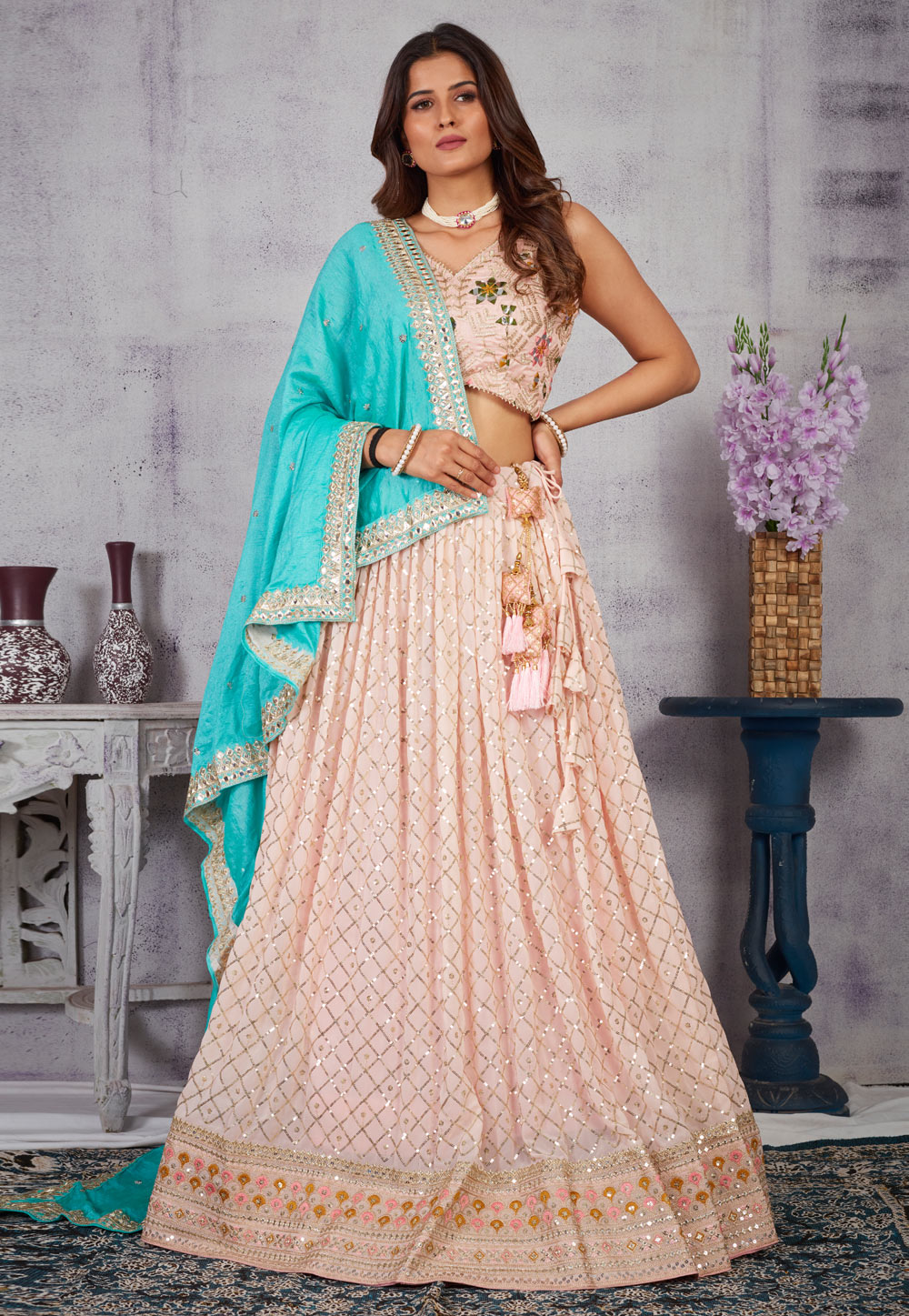 Peach Faux Georgette Lehenga Choli 327344