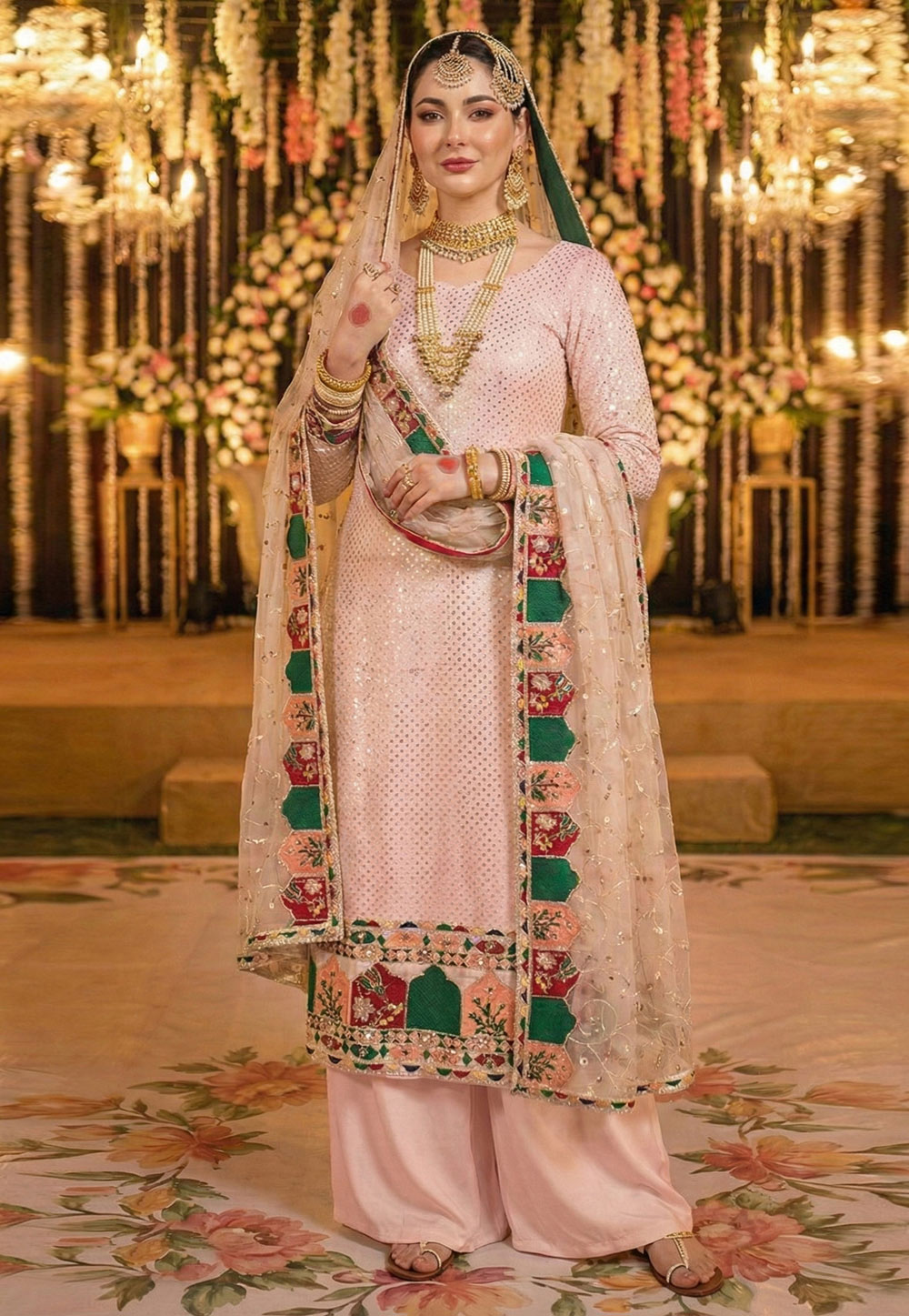 Peach Faux Georgette Palazzo Suit 324864