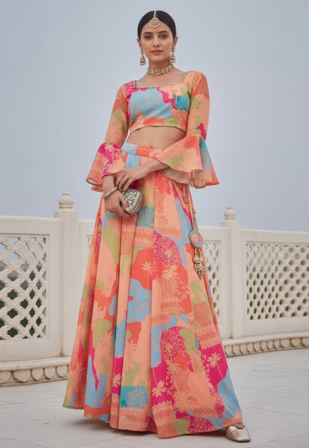 Peach Georgette A Line Lehenga Choli 329213