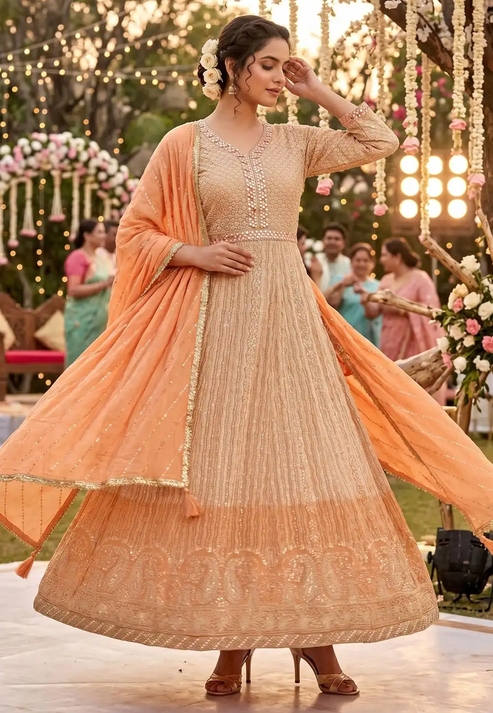 Peach Georgette Embroidered Long Anarkali Suit 328387