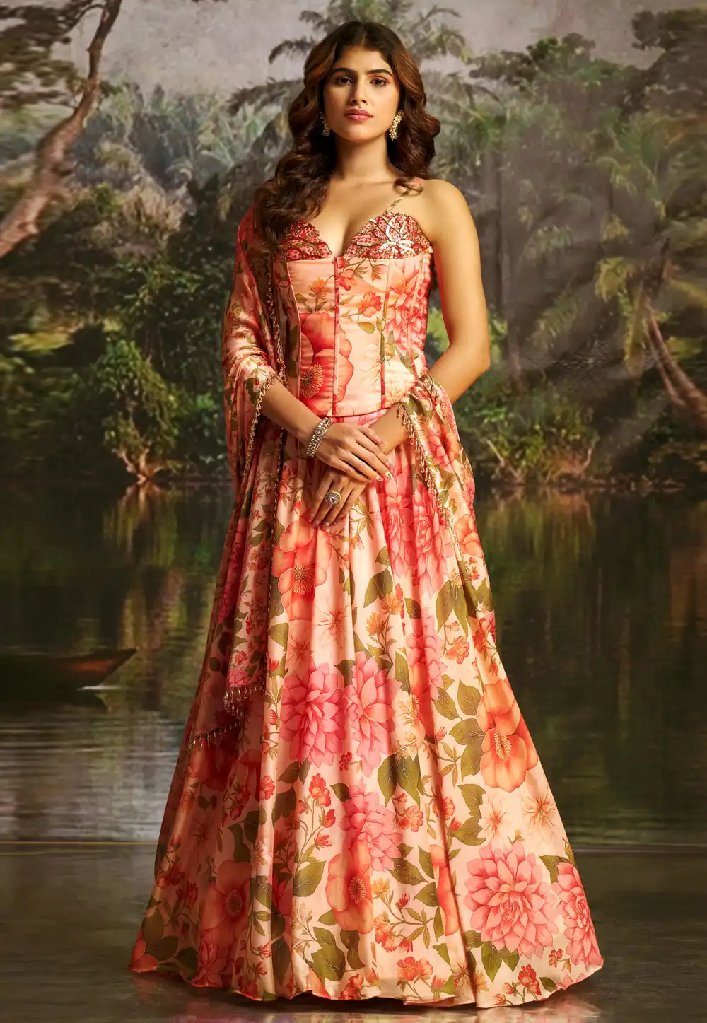 Peach Georgette Floral Lehenga choli 324079