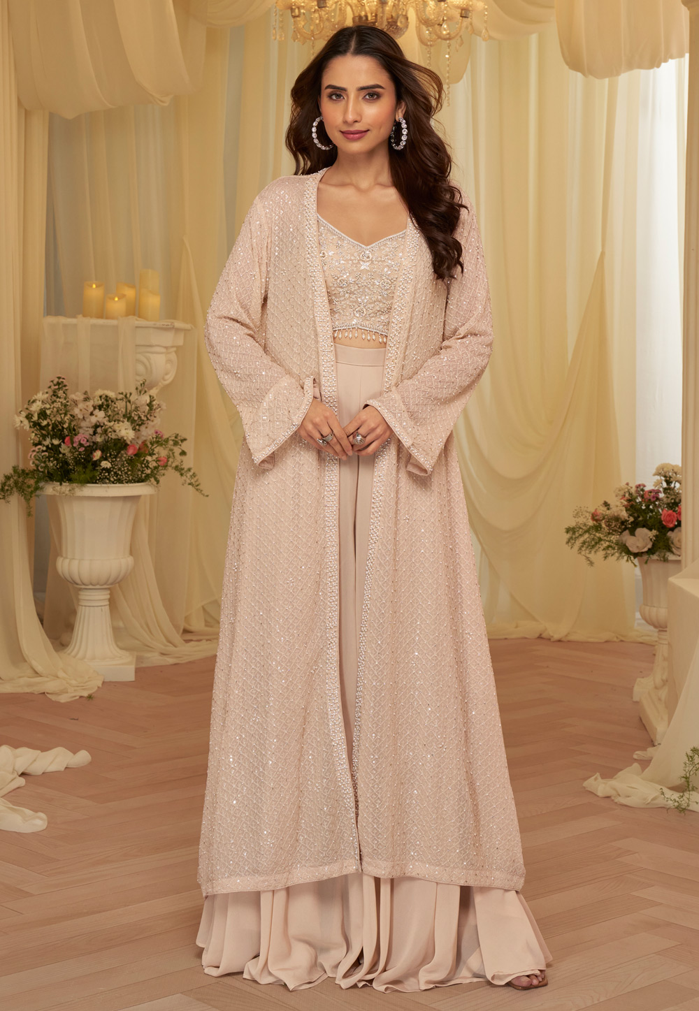 Peach Georgette Jacket Style Suit 326267