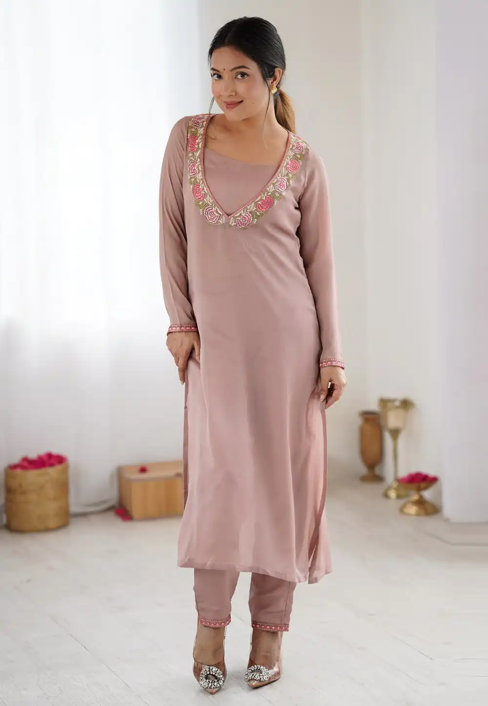 Peach Georgette Kurta Set With Pant 330726