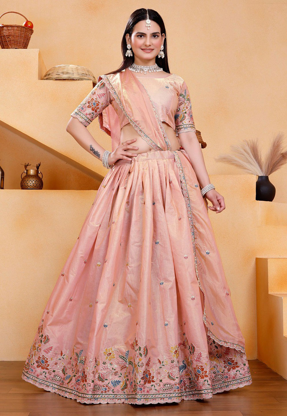 Peach Georgette Lehenga Choli 306932