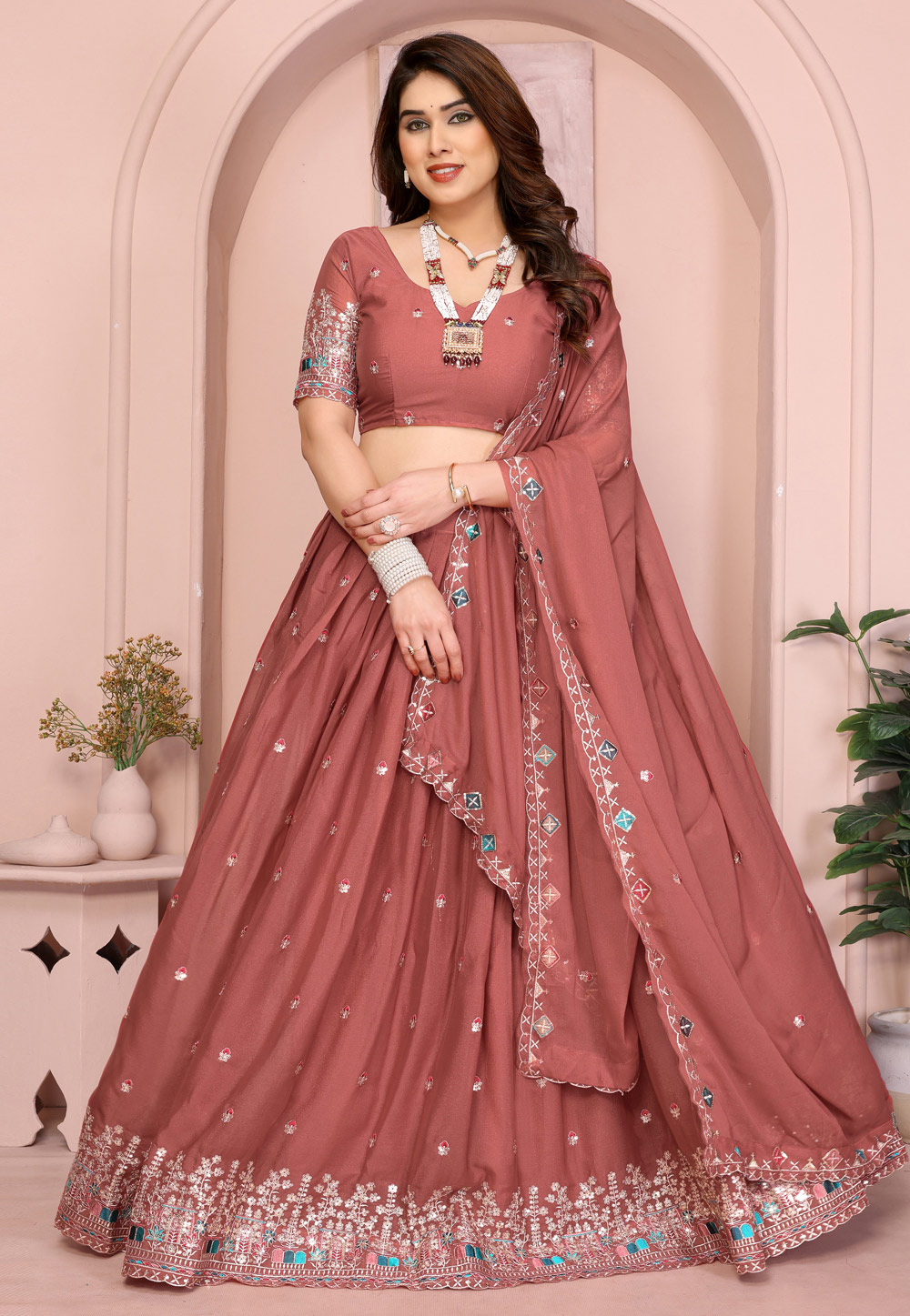 Peach Georgette Lehenga Choli 314913