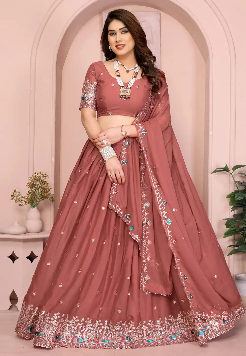 Peach Georgette Lehenga Choli 314913