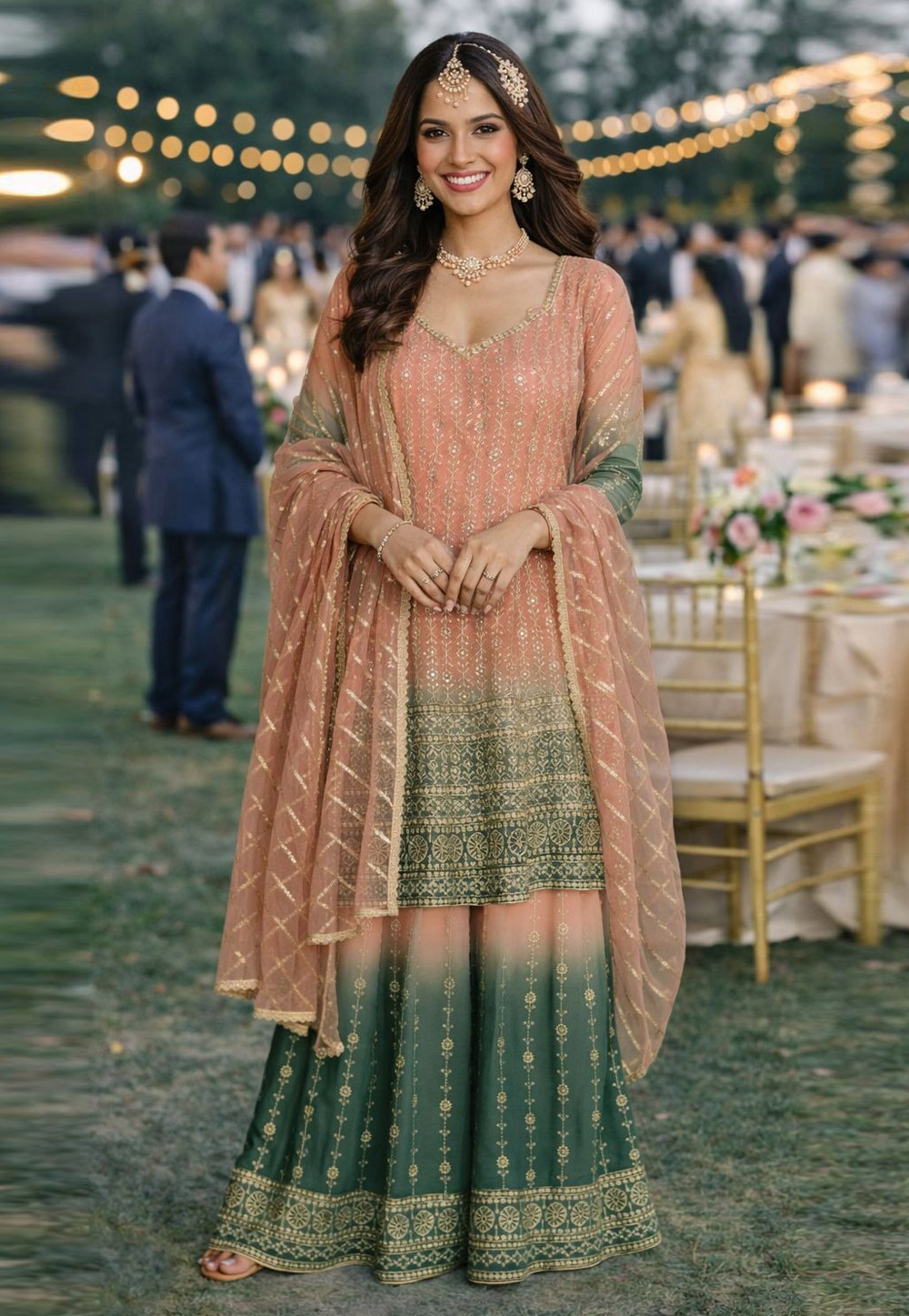 Peach Georgette Long Choli Lehenga 323114