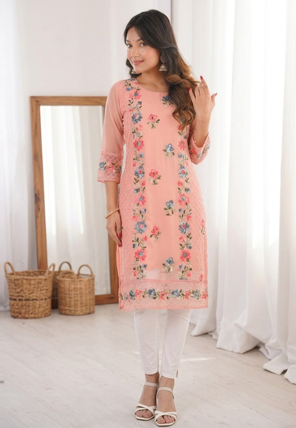 Peach Georgette Long Tunic 329062