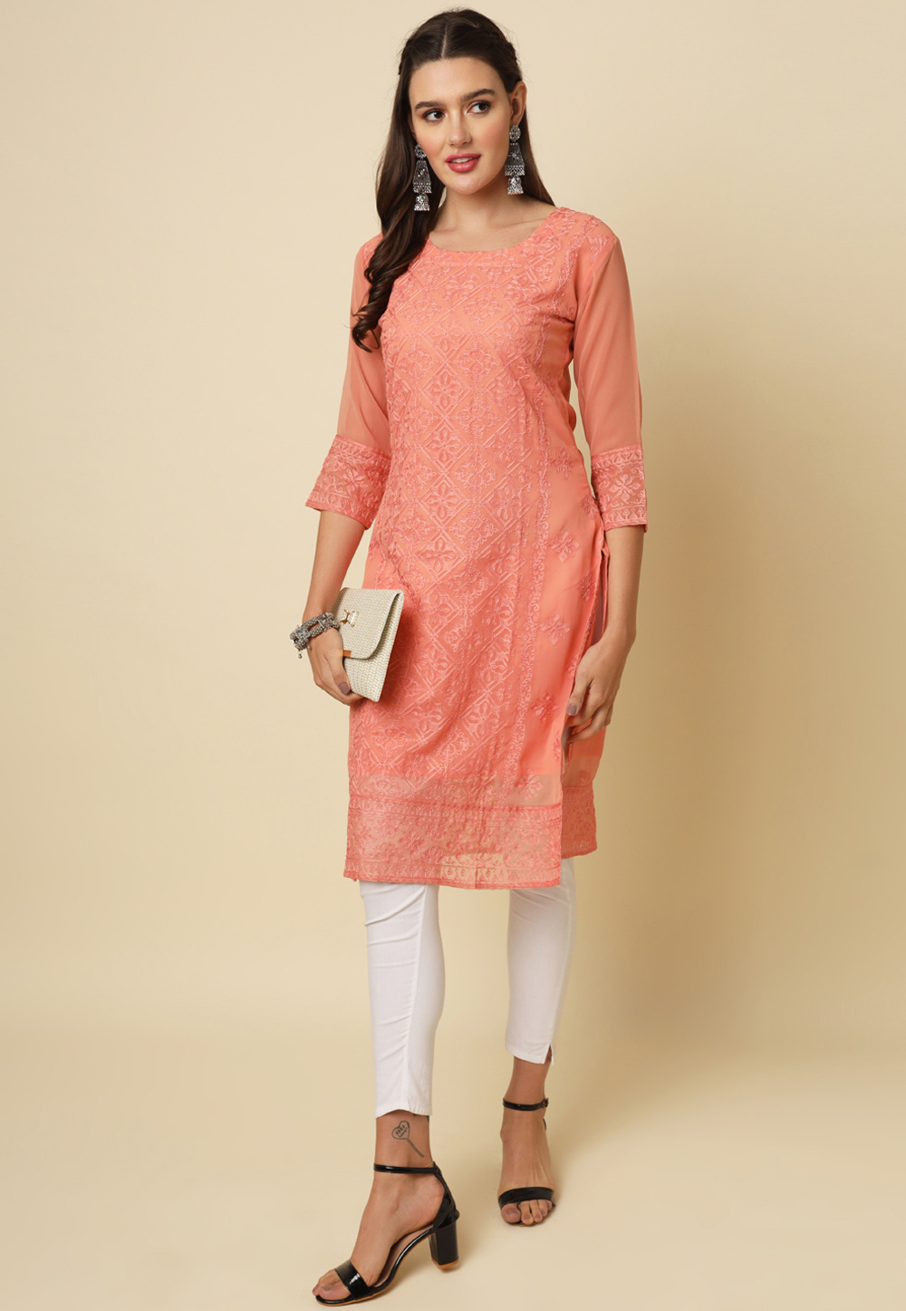 Peach Georgette Long Tunic 282087