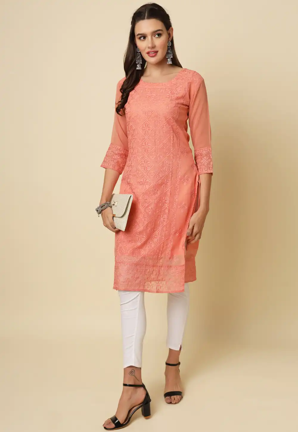 Peach Georgette Long Tunic 282087