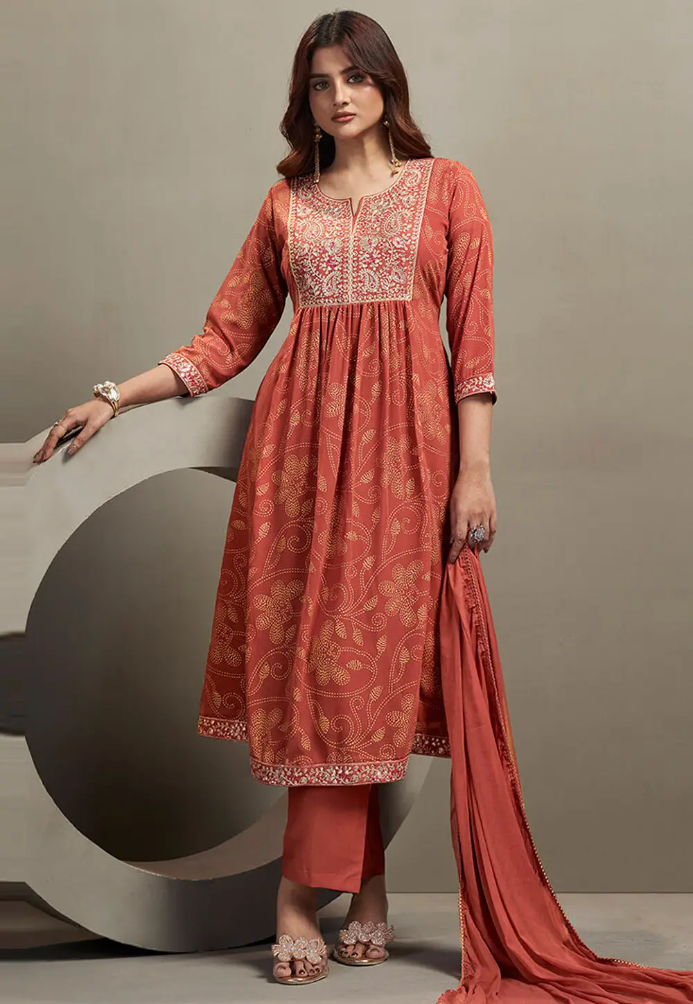 Peach Georgette Readymade Anarkali Suit 334215