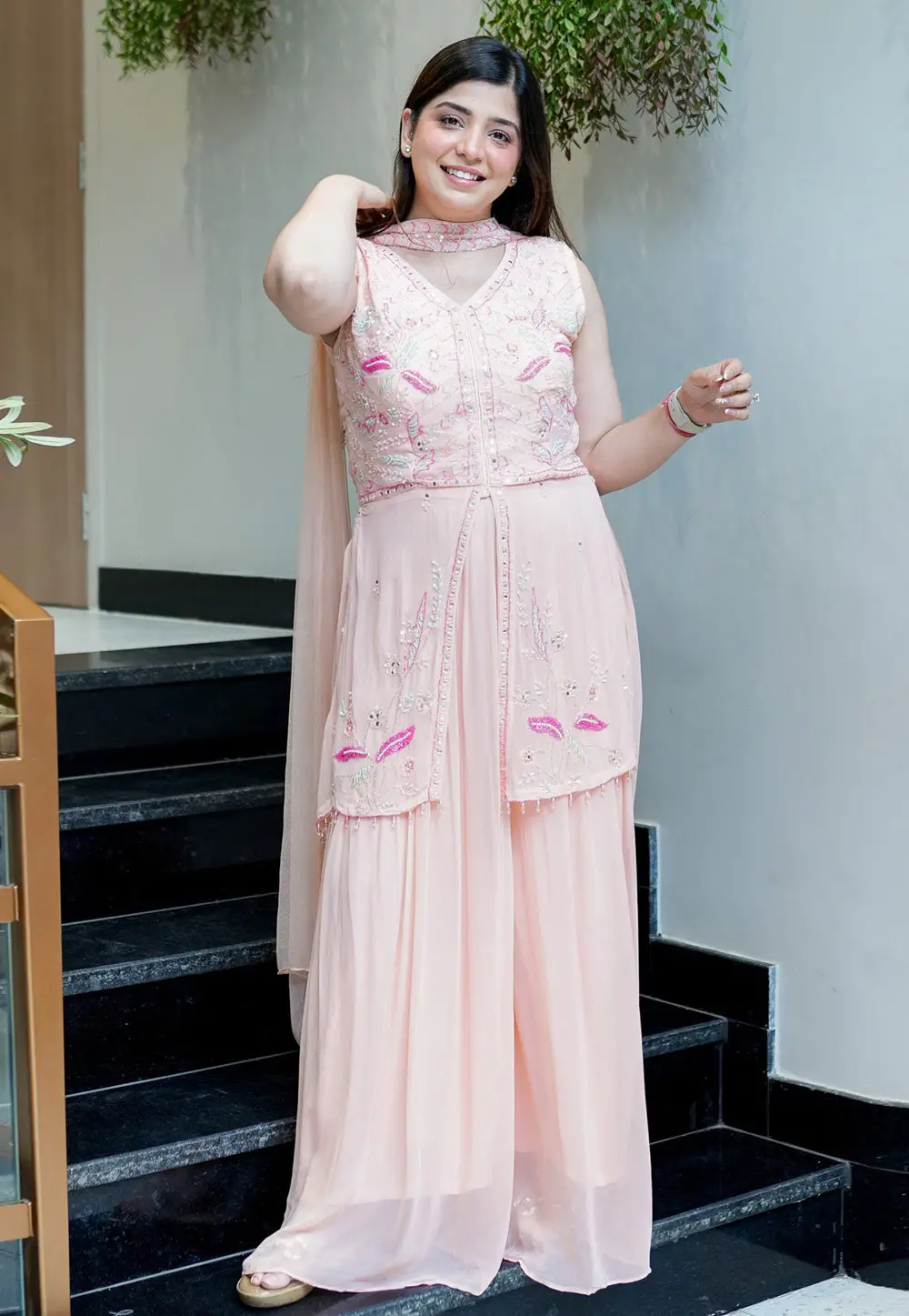 Peach Georgette Readymade Pakistani Suit 336047
