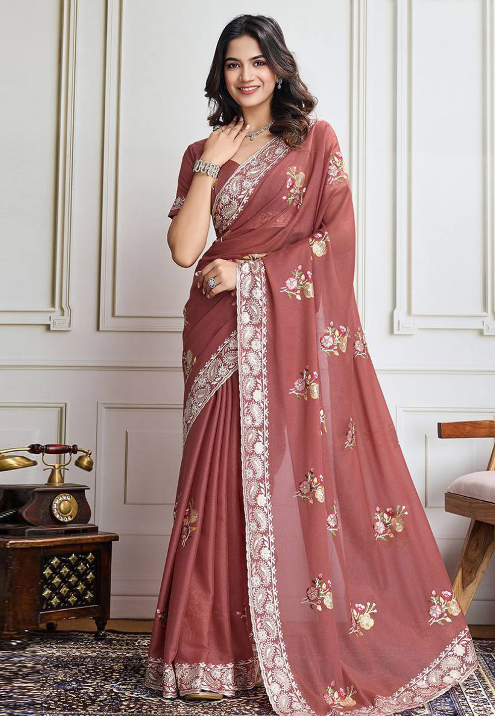 Peach Georgette Saree With Blouse 306510