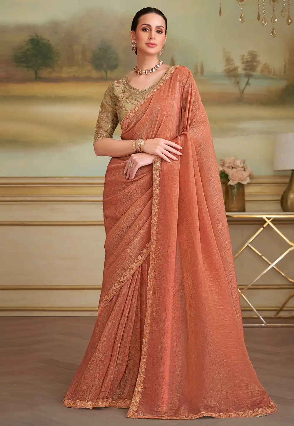 Peach Georgette Saree With Blouse 319521