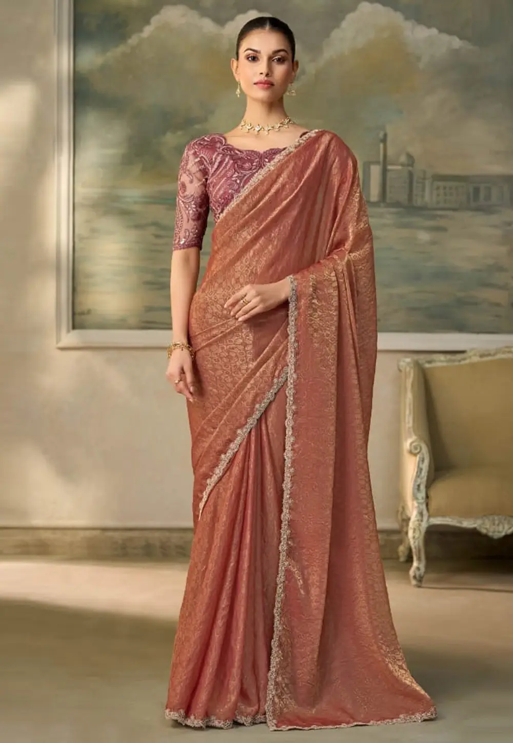Peach Georgette Saree With Blouse 333663