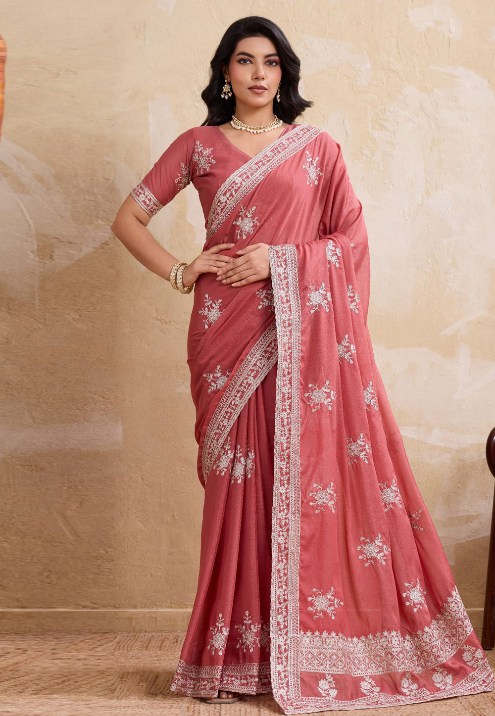 Peach Georgette Saree With Blouse 322359