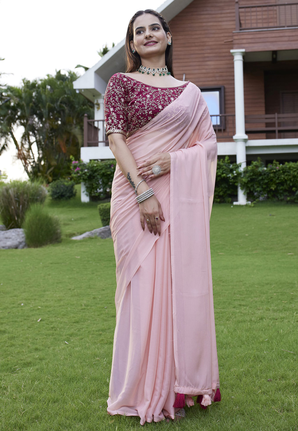 Peach Georgette Saree With Blouse 311462