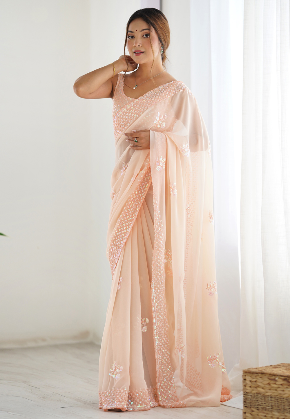 Peach Georgette Saree With Blouse 311923