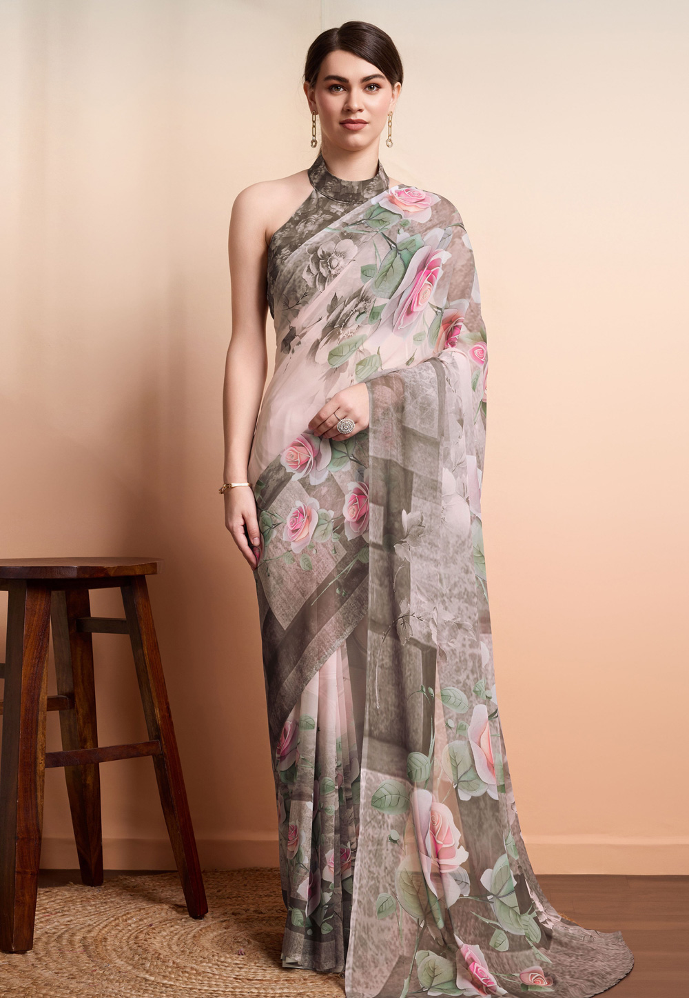 Peach Georgette Saree With Blouse 312632