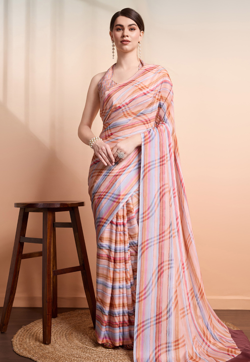 Peach Georgette Saree With Blouse 312635