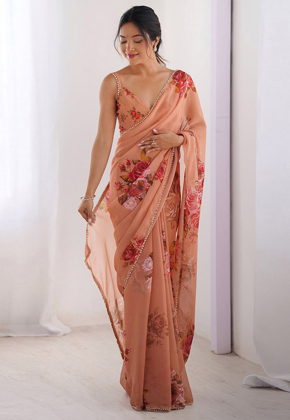 Peach Georgette Saree With Blouse 318327
