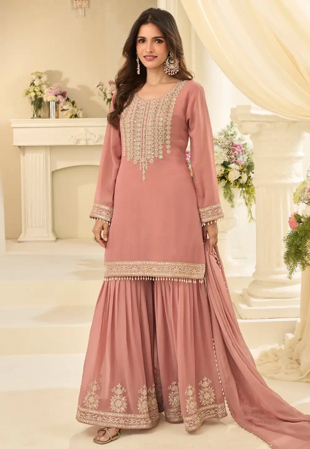 Peach Georgette Sharara Suit 326261