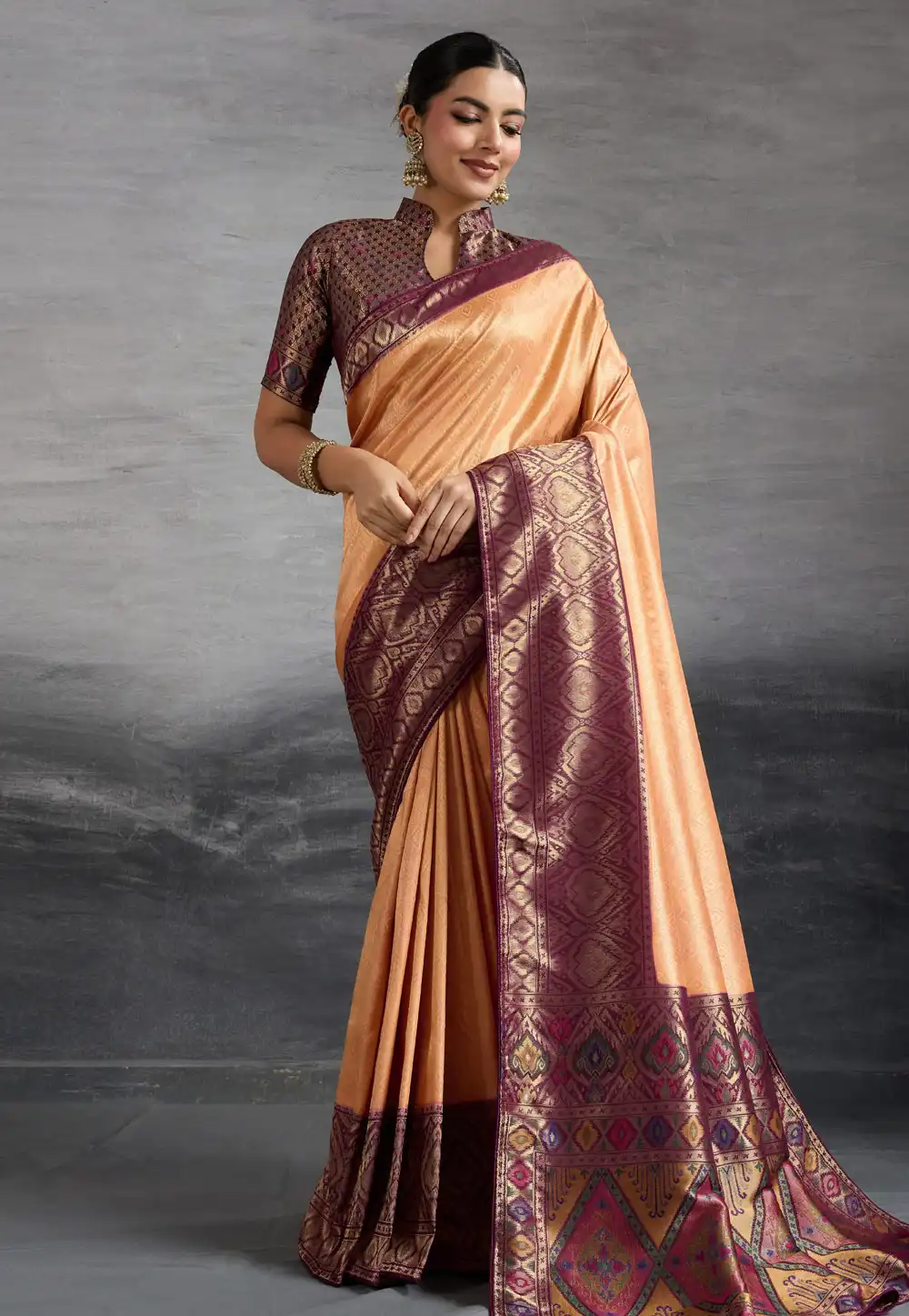 Peach Kanjivaram Silk Saree With Blouse 315111