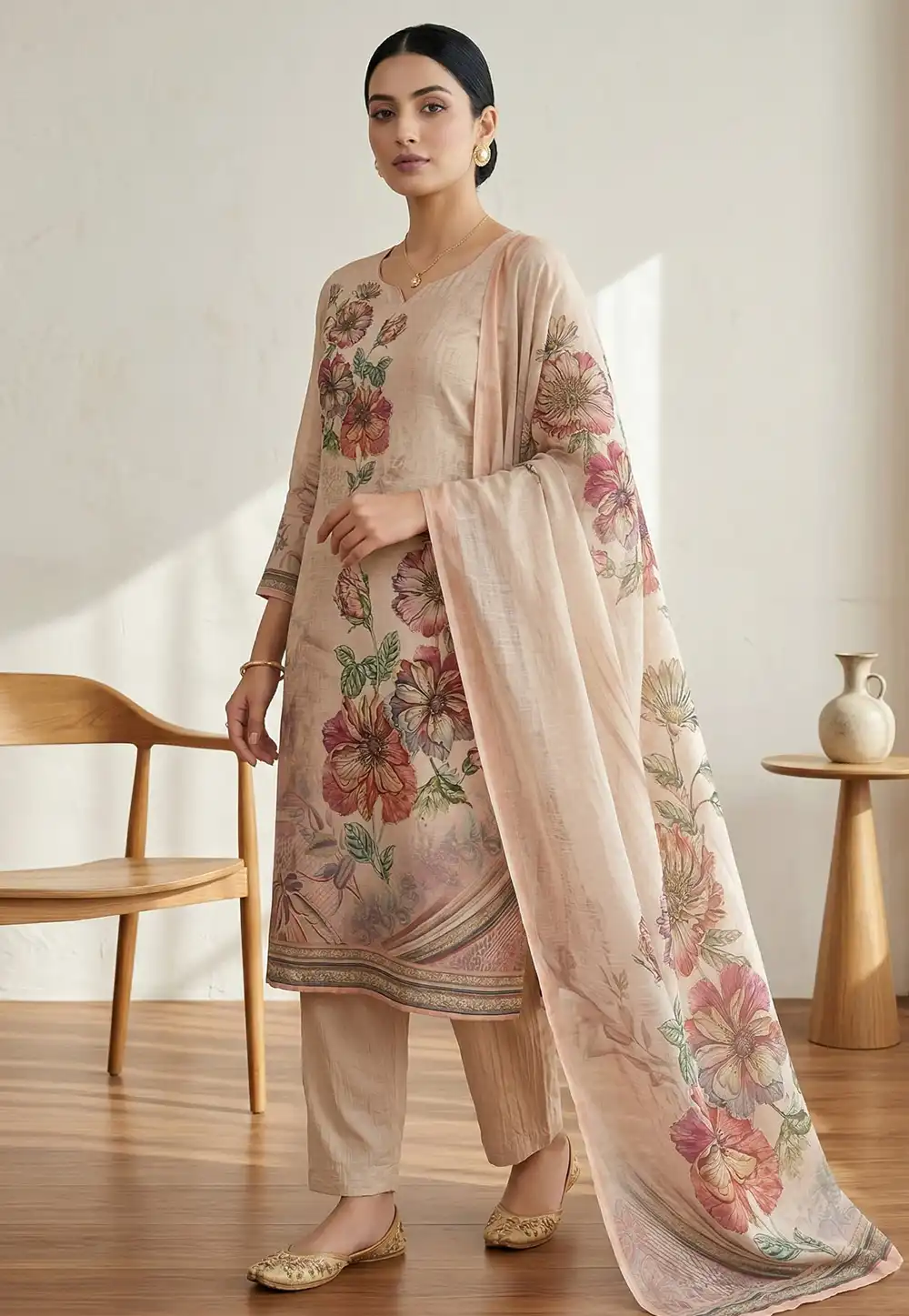 Peach Linen Pakistani Suit 327675