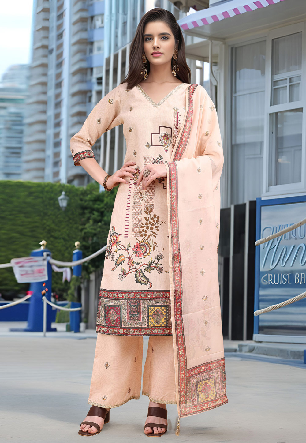 Peach Linen Readymade Pakistani Suit 319095