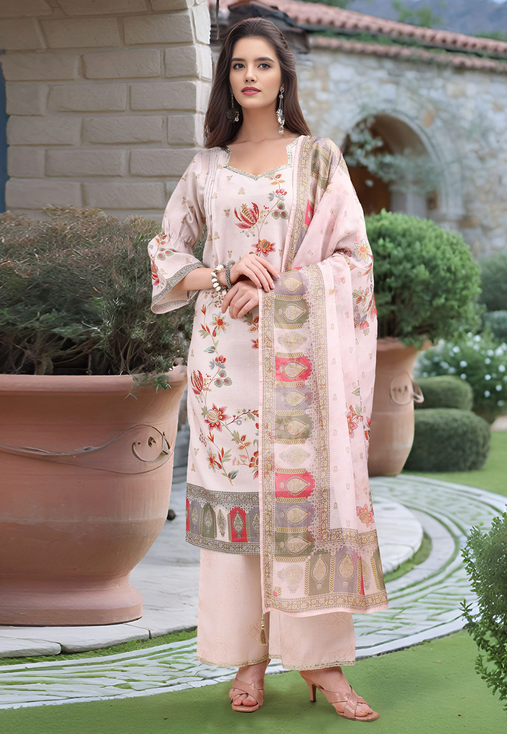 Peach Linen Readymade Pakistani Suit 319097